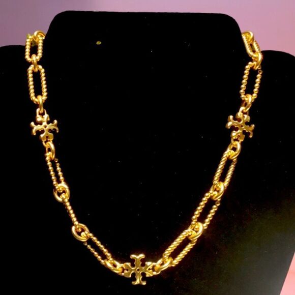 TORY BURCH ROXANNE SHORT CHAIN ROPE NECKLACE 18K GOLD PLATED - Picture 1 of 4
